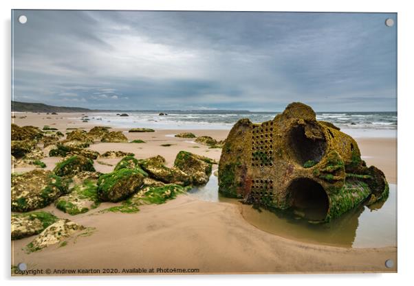 Old shipwreck at Filey Bay, North Yorkshire Acrylic by Andrew Kearton