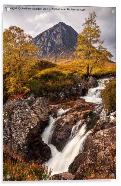 Buachaille Etive Mor Waterfall in autumn Acrylic by Andrew Kearton