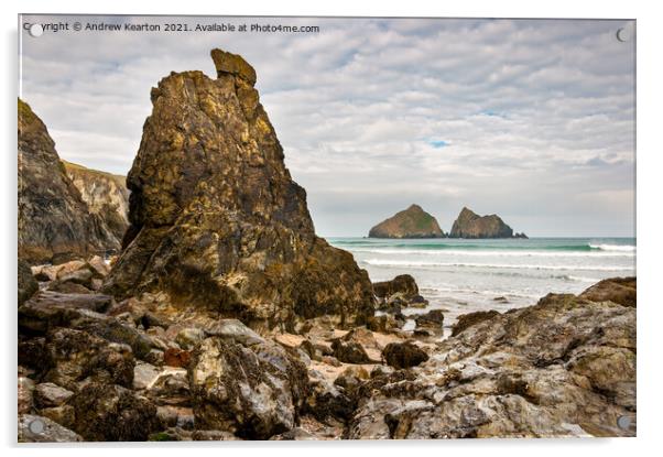 Gull rocks, Holywell Bay, Cornwall Acrylic by Andrew Kearton