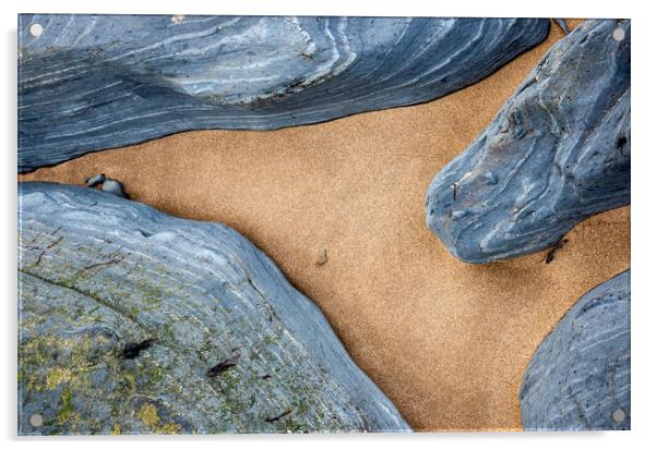 Sand and rock abstract, Penbryn beach, Wales Acrylic by Andrew Kearton