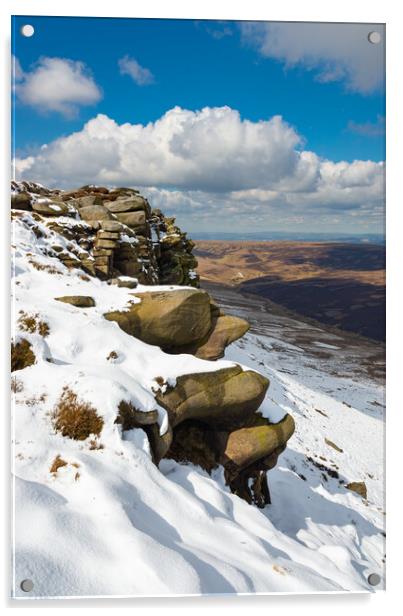 Snow on the north edge of Kinder Scout, Derbyshire Acrylic by Andrew Kearton