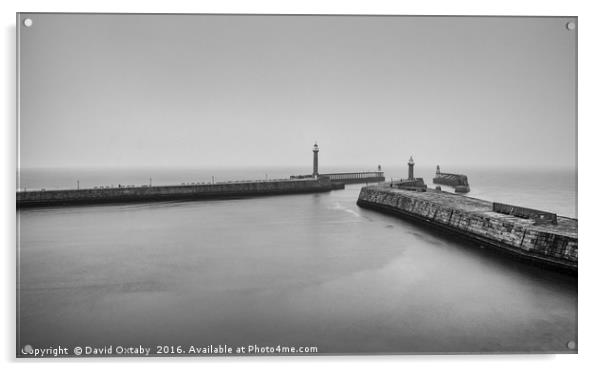 Whitby Harbour monochrome Acrylic by David Oxtaby  ARPS