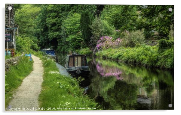 Canal boat at Mytholmroyd Acrylic by David Oxtaby  ARPS