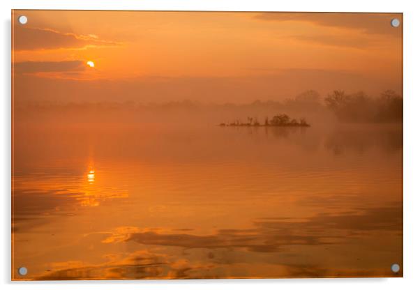 Earlswood Lakes Misty Sunrise, Warwickshire Acrylic by Jonathan Smith