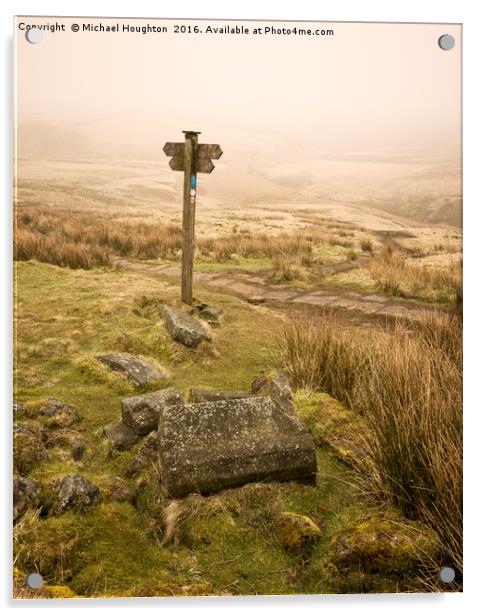 Top Withens Signpost Acrylic by Michael Houghton