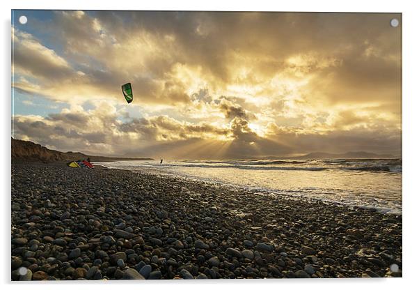 LLanddwyn Beach early morning surf. Acrylic by Andy Evans