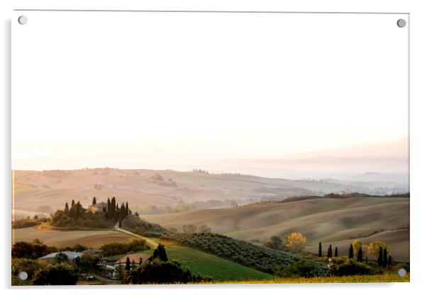 Belvedre Farmhouse at sunrise, Val d'Orcia, Tuscan Acrylic by Graham Light