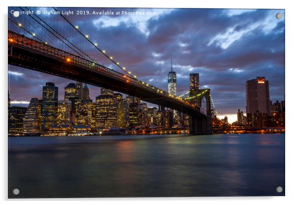Manhattan and Brooklyn Bridge at night Acrylic by Graham Light
