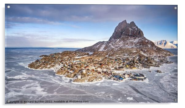 Uummannaq Island From The Air Acrylic by Richard Burdon