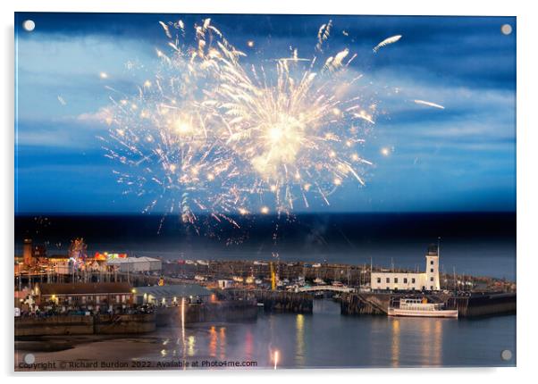 Fireworks over Scarborough harbour Acrylic by Richard Burdon