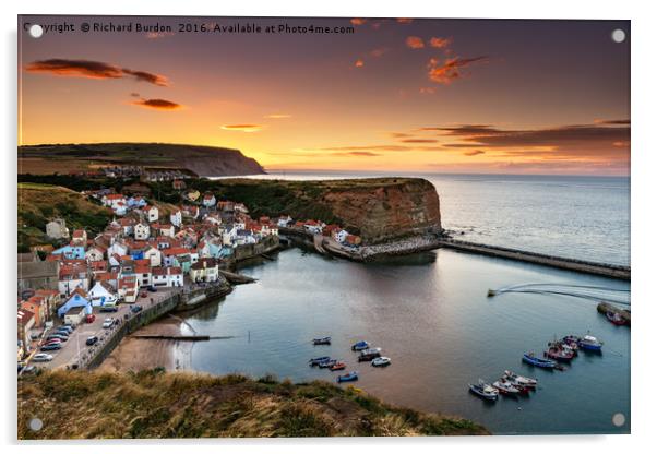 Staithes Sunset From Penny Nab Acrylic by Richard Burdon