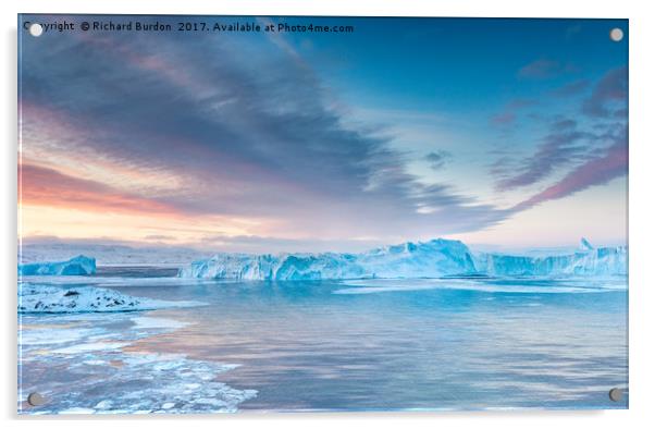 Sunrise Over The Kangia Icefjord In Greenland Acrylic by Richard Burdon