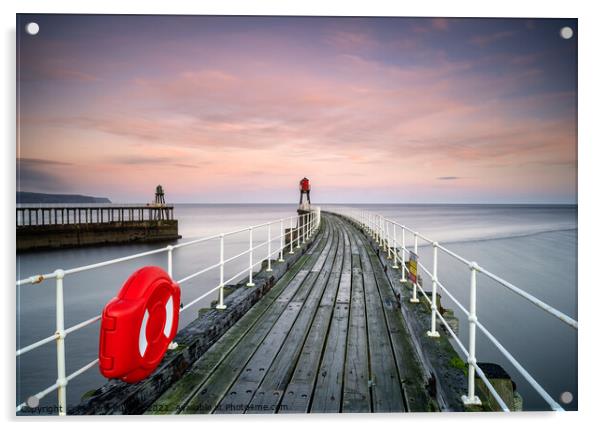 Sunrise Over Whitby's East Pier Acrylic by Richard Burdon
