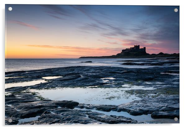 Sunrise over Bamburgh Castle Acrylic by Richard Burdon