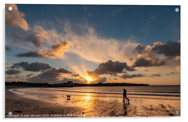 Sunset over Trearddur bay beach   Acrylic by Gail Johnson
