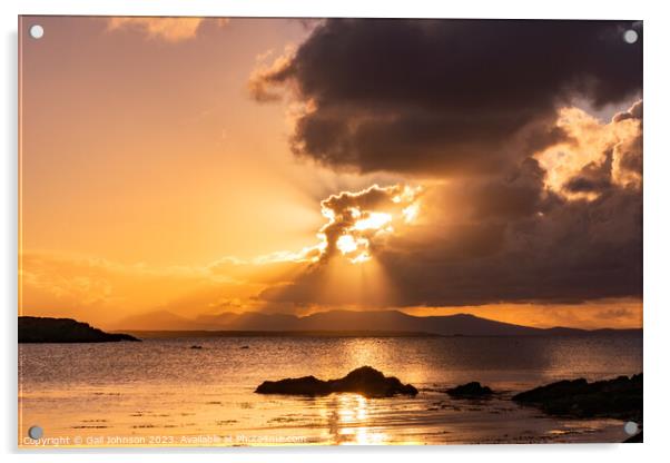 Sunrise from rhoscolyn Beach looking to Snowdonia Acrylic by Gail Johnson