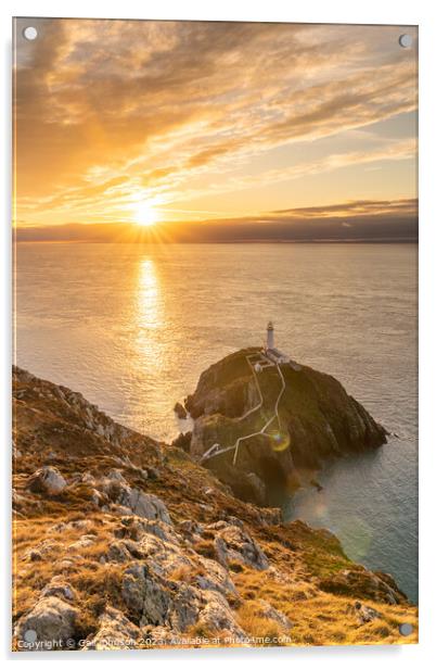 sunset at south stack lighthouse isle of Anglesey Acrylic by Gail Johnson