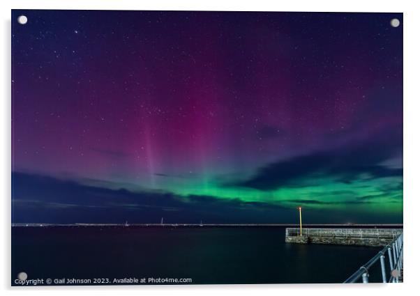 Aurora Borealis over holyhead Breakwater on the Isle of Anglesey Acrylic by Gail Johnson