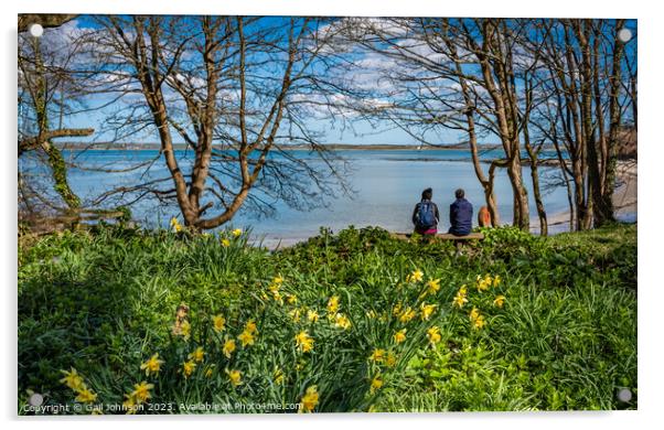Srping daffodils at Penrhos Nature reserev, Anglesey, North Wale Acrylic by Gail Johnson