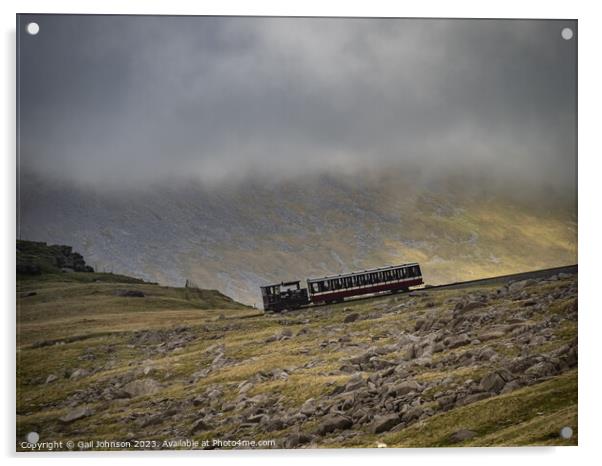 Views around Snowdon with trains running up to the summit  Acrylic by Gail Johnson