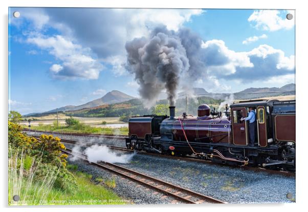 Steam Train at Rhydd Ddu Station Snowdonia  Acrylic by Gail Johnson