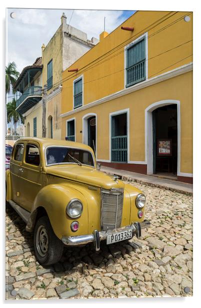 Trinidad City Cuba - Classic car Acrylic by Gail Johnson