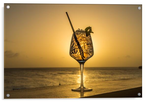   Sunset Cocktail Curacao Views Acrylic by Gail Johnson