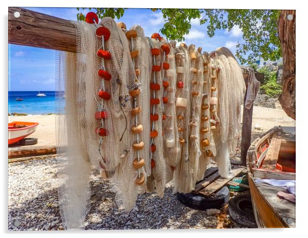   Fishing nets drying Views around Curacao Acrylic by Gail Johnson