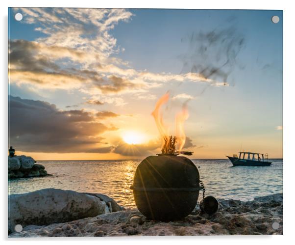   Sunset at Coral estate Curacao views  Acrylic by Gail Johnson