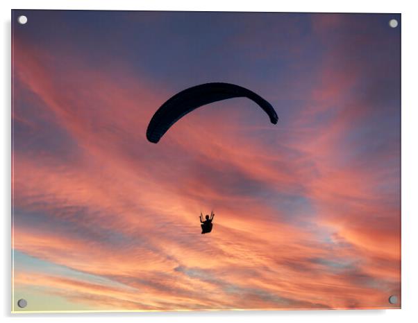 Paragliding the Sunset Acrylic by Glen Allen