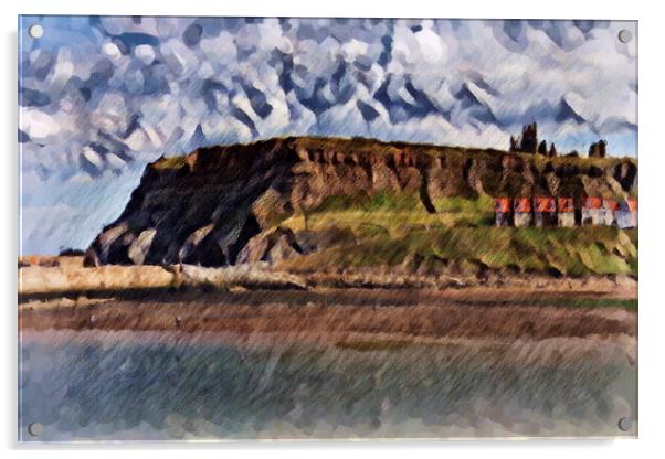 Whitby Cliffs - Pencil Sketch I Acrylic by Glen Allen