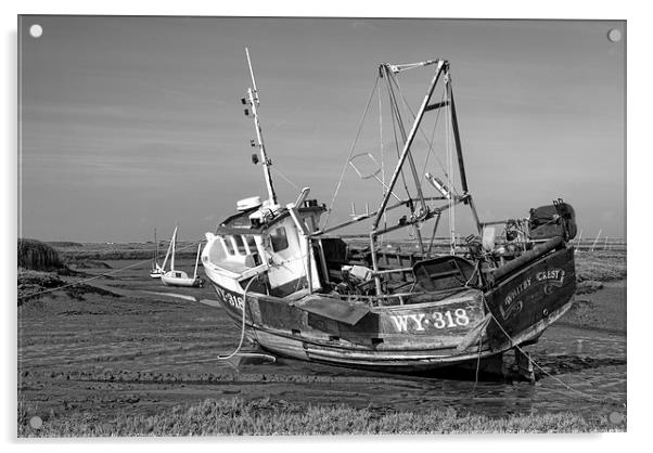 Monochrome of Whitby Crest at Brancaster Staithe Acrylic by John Edwards