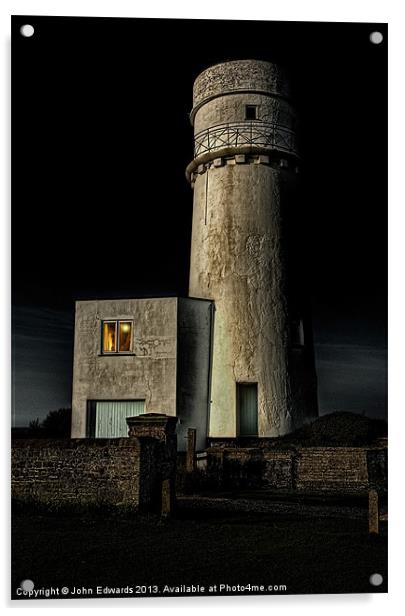 Hunstanton Lighthouse at night Acrylic by John Edwards