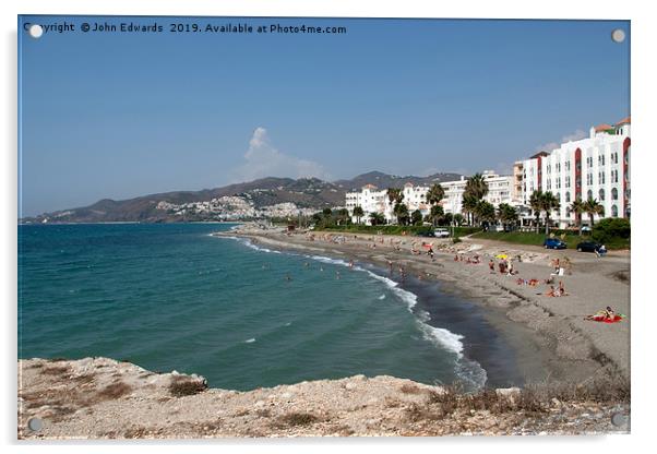 El Chucho beach, Nerja, Andalusia, Spain Acrylic by John Edwards
