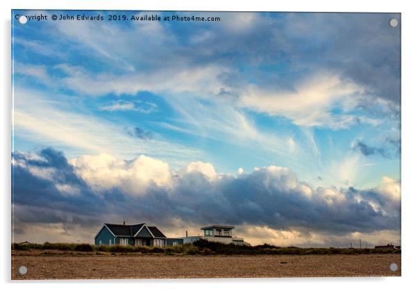 Houses, Snettisham Beach Acrylic by John Edwards