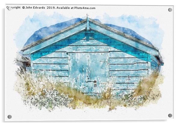 The Blue Beach Hut Acrylic by John Edwards