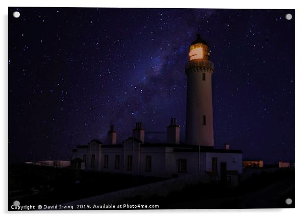 Milky Way over the Mull of Galloway lighthouse Acrylic by David Irving