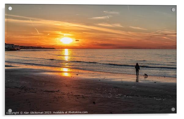 Walk along the beach at sunset Acrylic by Alan Glicksman