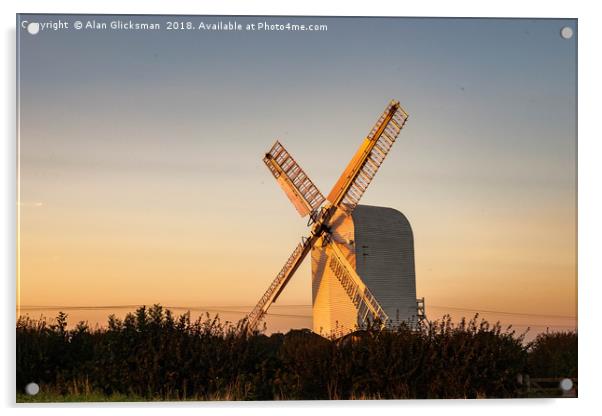 Chillenden Windmill at sunset Acrylic by Alan Glicksman