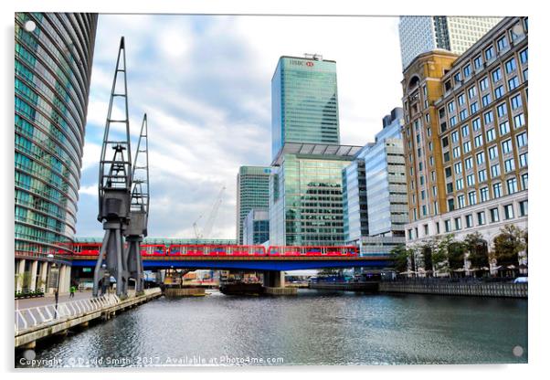 Train Into Canary Wharf Acrylic by David Smith