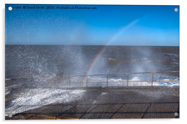 Rainbow in the Spray at high tide at cleethorpes Acrylic by David Smith
