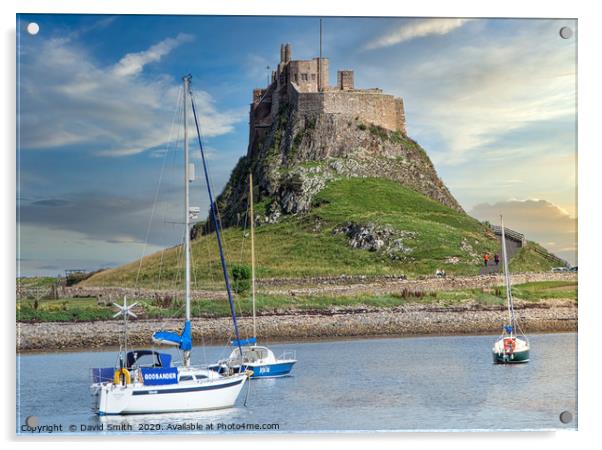 Lindisfarne Castle and Harbour Acrylic by David Smith