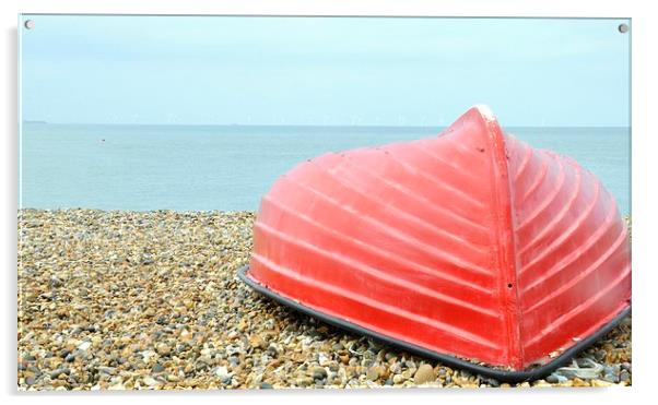  herne bay beach red boat Acrylic by pristine_ images