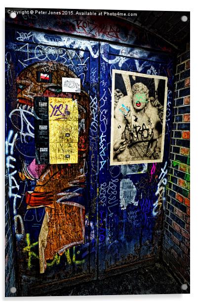  Graffiti covered door Acrylic by Peter Jones