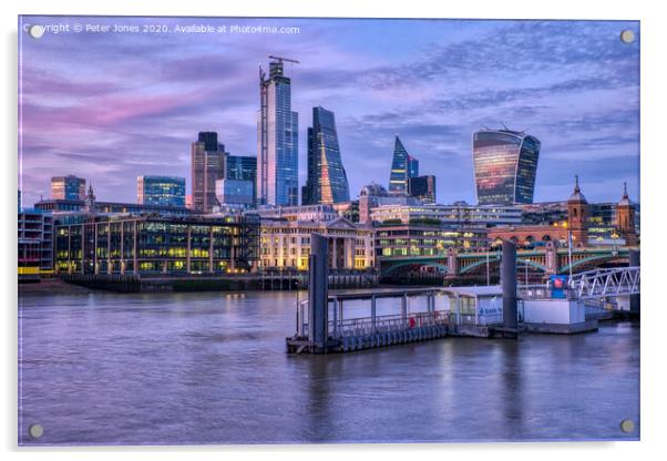 Bankside Pier, River Thames at Dusk Acrylic by Peter Jones