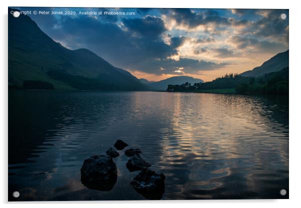  Sunset over Buttermere in the Lake District. Acrylic by Peter Jones