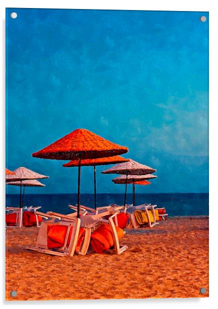 Digital painting of beach umbrellas and a tree at  Acrylic by ken biggs