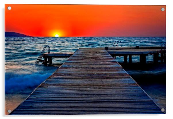 A digitally converted painting of a wooden pier at Acrylic by ken biggs