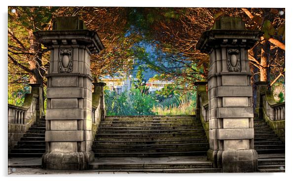 Elegant sandstone staircase entrance to park Acrylic by ken biggs