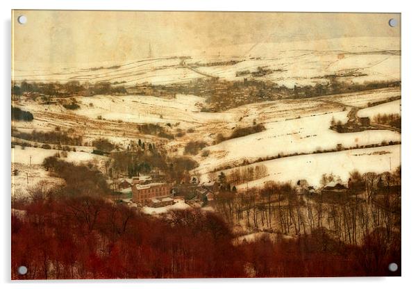 Remote farmland on the snow covered Yorkshire moor Acrylic by ken biggs